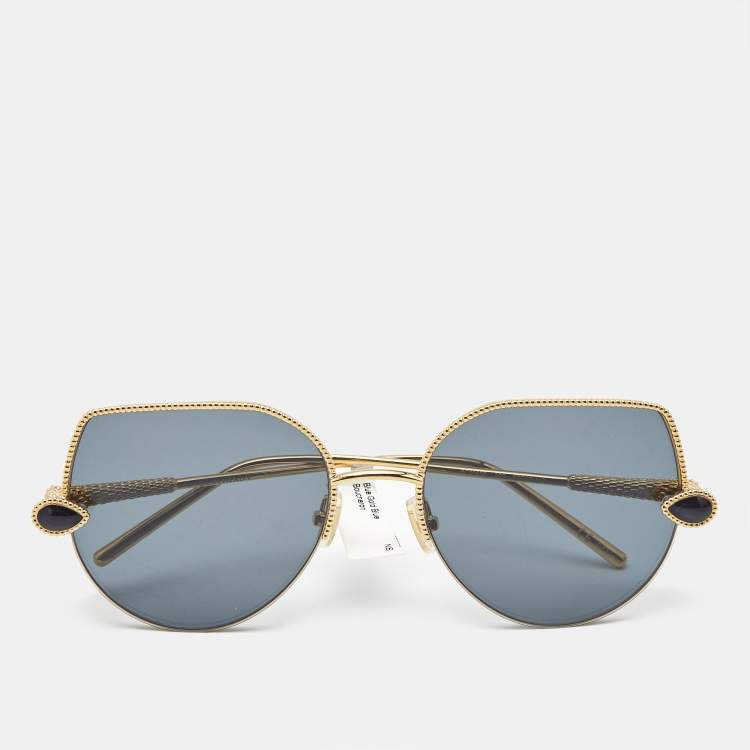 Pre Owned Boucheron Blue/Gold Tone Gradient BC0079S Aviator Sunglasses