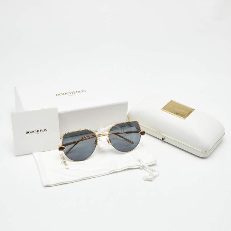 Pre Owned Boucheron Blue/Gold Tone Gradient BC0079S Aviator Sunglasses