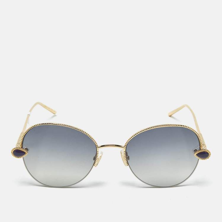 Pre Owned Boucheron Blue/Gold Tone Gradient BC0079S Aviator Sunglasses