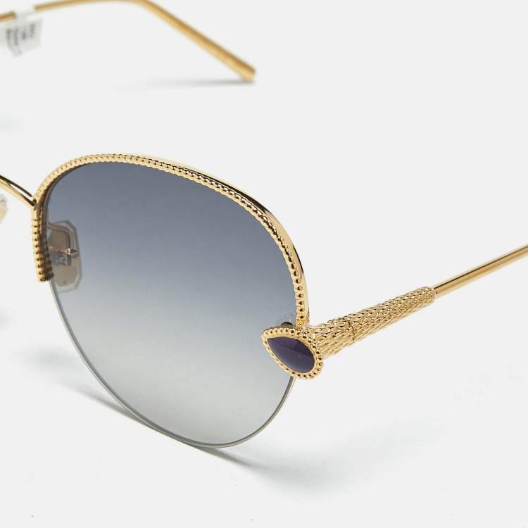 Pre Owned Boucheron Blue/Gold Tone Gradient BC0079S Aviator Sunglasses