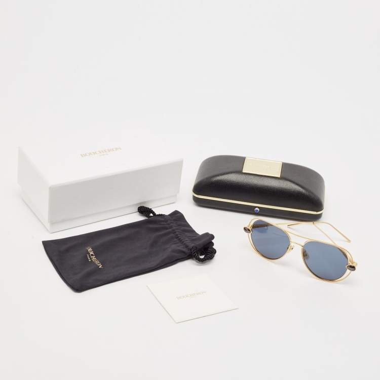 Pre Owned Boucheron Navy Blue/Gold BC 005 Round Sunglasses