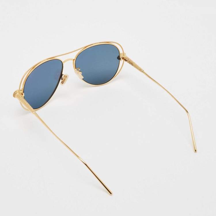 Pre Owned Boucheron Navy Blue/Gold BC 005 Round Sunglasses