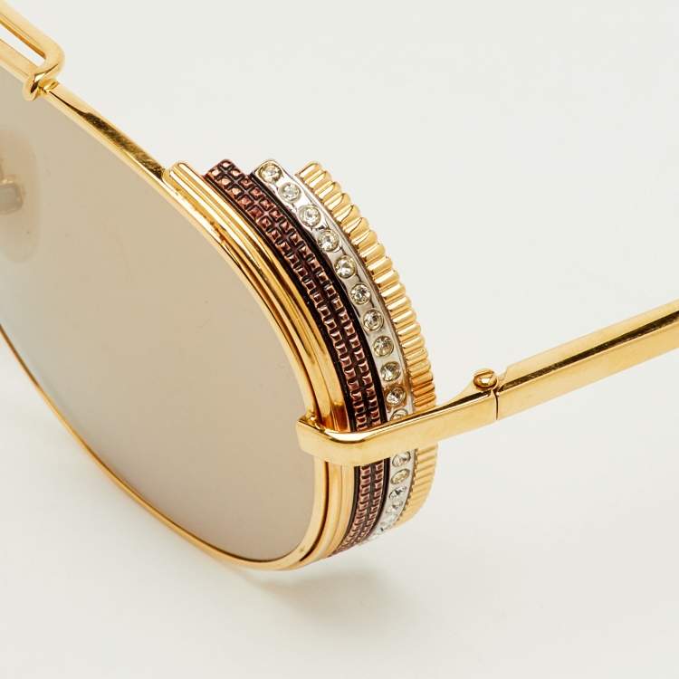 Pre Owned Boucheron Brown/Gold Tone Mirrored BC0001S Aviator Sunglasses