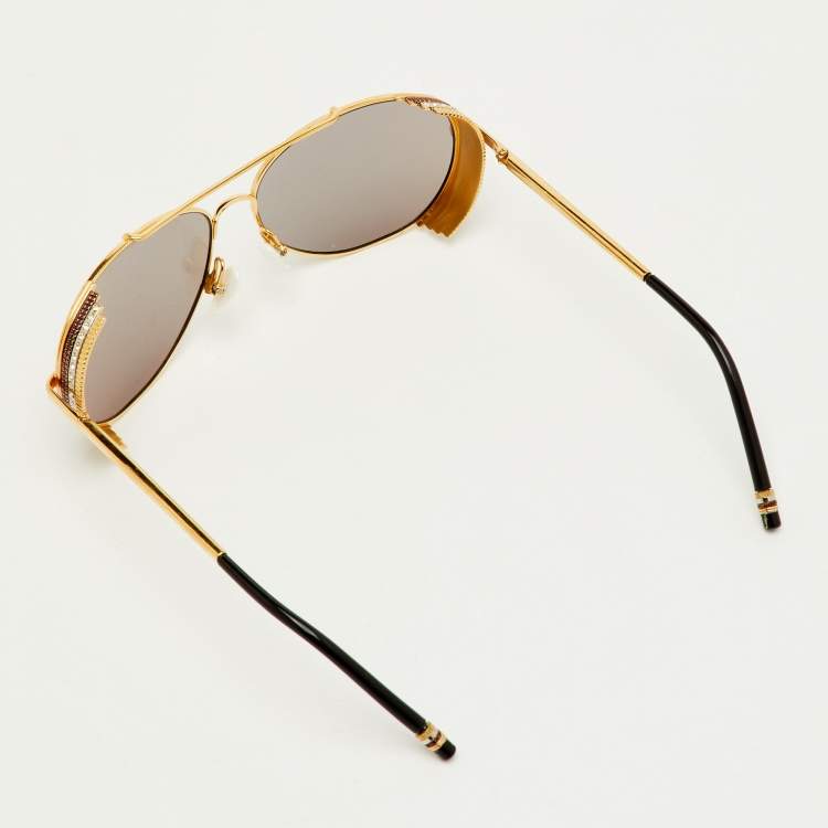 Pre Owned Boucheron Brown/Gold Tone Mirrored BC0001S Aviator Sunglasses