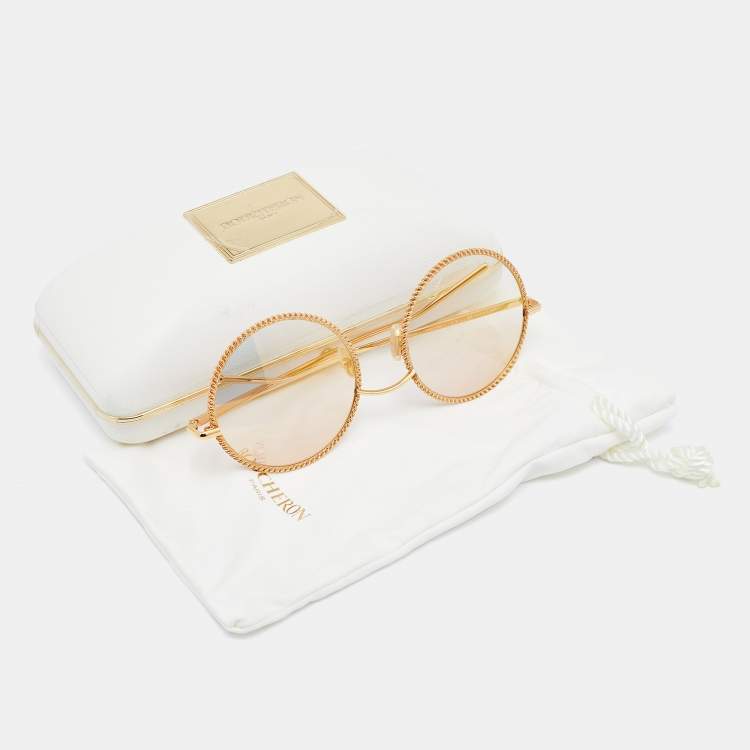 Pre Owned Boucheron Gold/Pink BC0045S Mirrored Round Sunglasses 