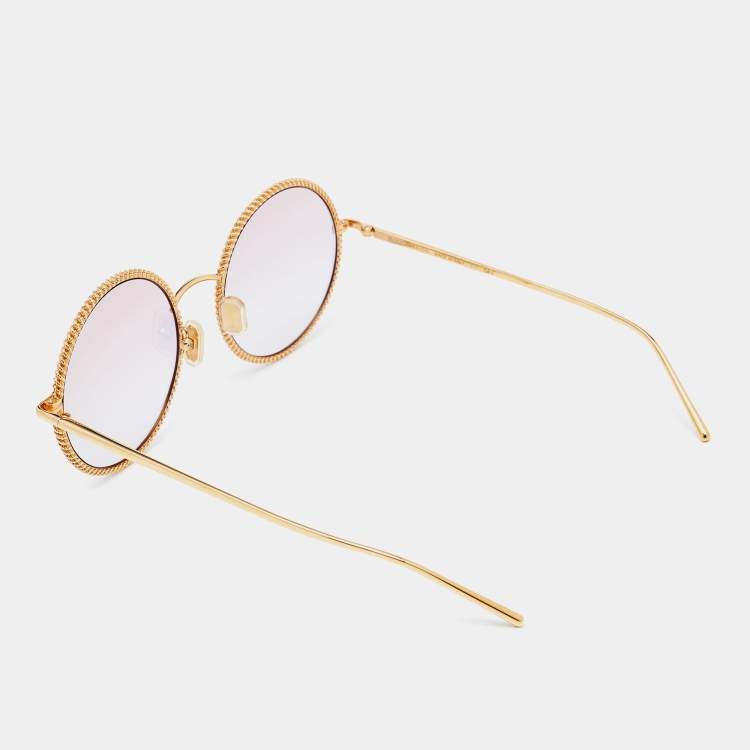 Pre Owned Boucheron Gold/Pink BC0045S Mirrored Round Sunglasses 