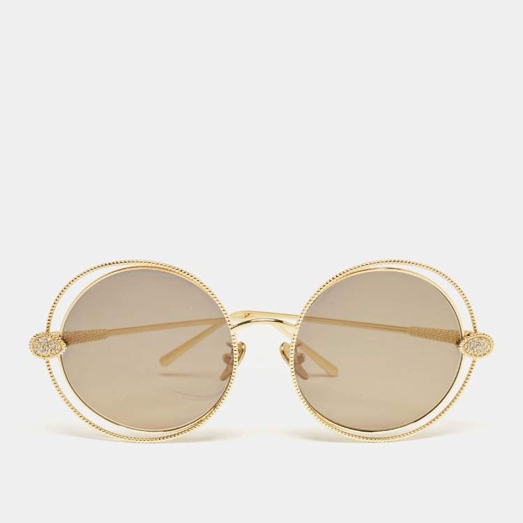Pre Owned Boucheron Grey BC 0029S Round Sunglasses
