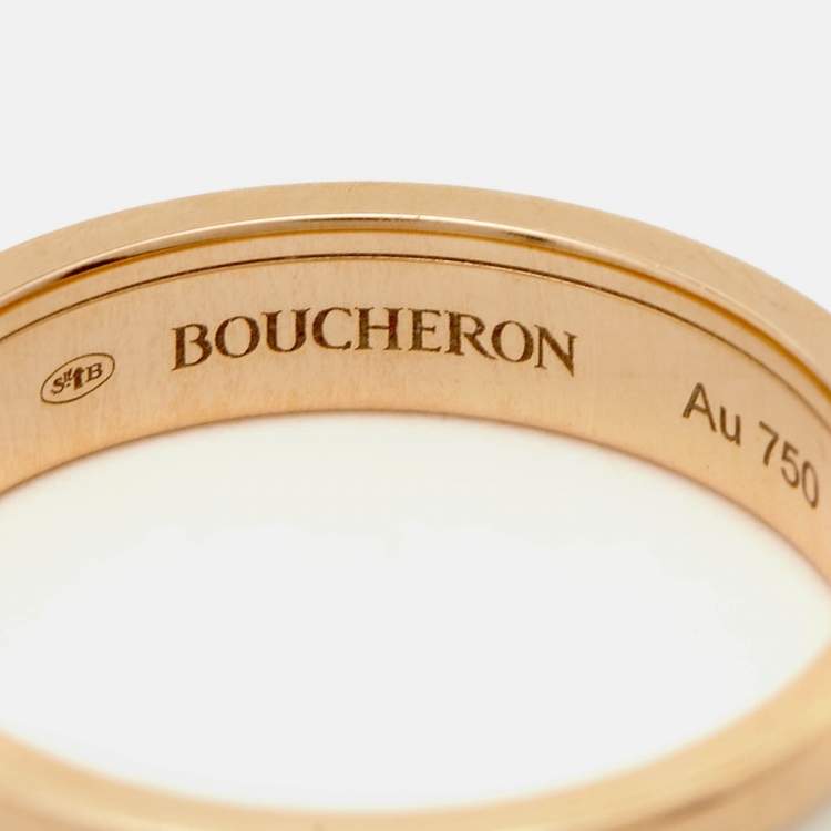 Pre Owned Boucheron Quatre White Edition Ceramic 18k Rose Gold Ring Size 50
