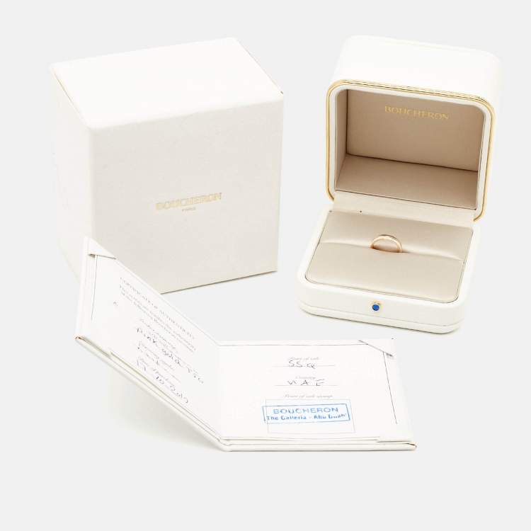 Pre Owned Boucheron Quatre White Edition Ceramic 18k Rose Gold Ring Size 50