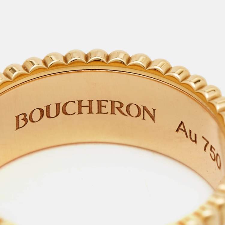 Pre Owned Boucheron Quatre Red Edition Ceramic 18k Three Tone Gold Ring Size 50