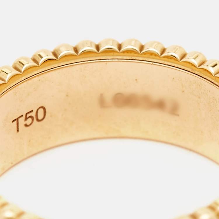 Pre Owned Boucheron Quatre Red Edition Ceramic 18k Three Tone Gold Ring Size 50