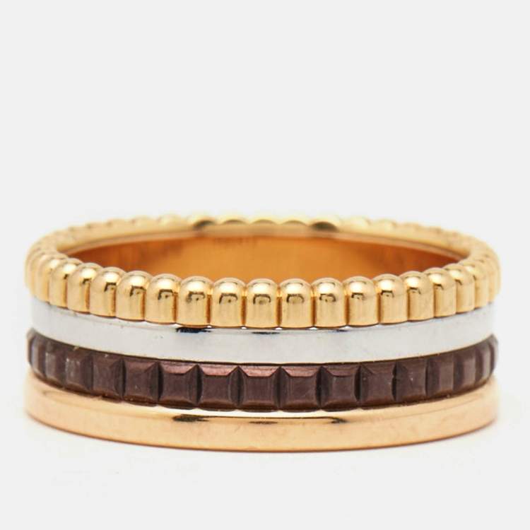 Pre Owned Boucheron Quatre Classique Brown PVD 18k Three Tone Gold Ring Size 49