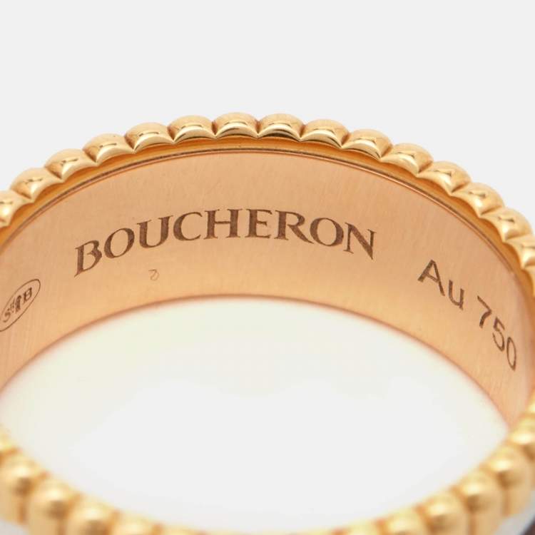 Pre Owned Boucheron Quatre Classique Brown PVD 18k Three Tone Gold Ring Size 49