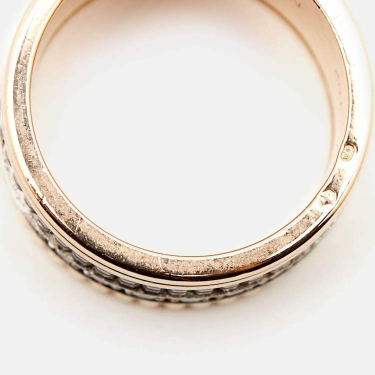 Pre Owned Boucheron Quatre Classique Diamonds PVD 18k Three Tone Gold Ring Size 52