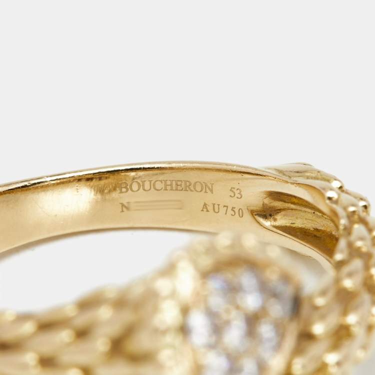 Pre Owned Boucheron Serpent Boheme Toi et Moi XS Motif Diamond 18k Yellow Gold Ring Size 53