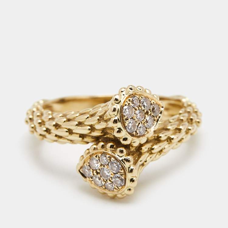 Pre Owned Boucheron Serpent Boheme Toi et Moi XS Motif Diamond 18k Yellow Gold Ring Size 53
