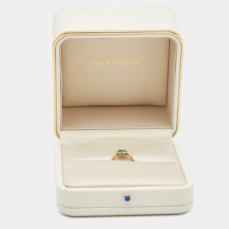 Pre Owned Boucheron Serpent Boheme Malachite 18k Yellow Gold S Motif Ring Size 51