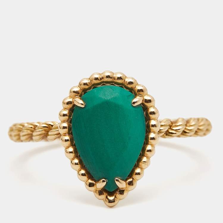 Pre Owned Boucheron Serpent Boheme Malachite 18k Yellow Gold S Motif Ring Size 51