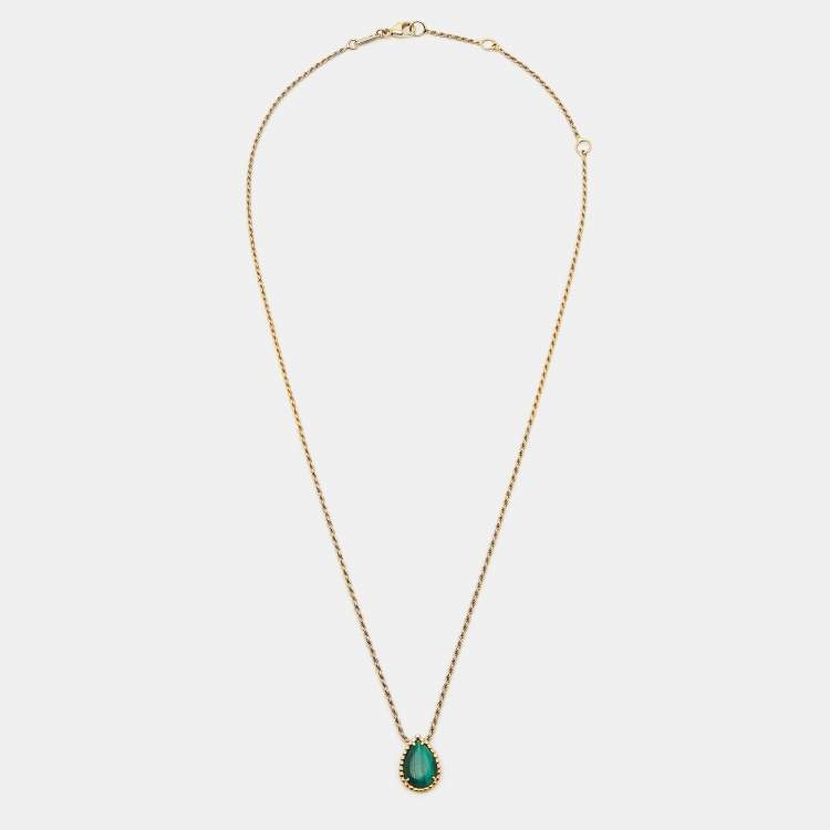 Pre Owned Boucheron Serpent Boheme Malachite 18k Yellow Gold S Motif Necklace