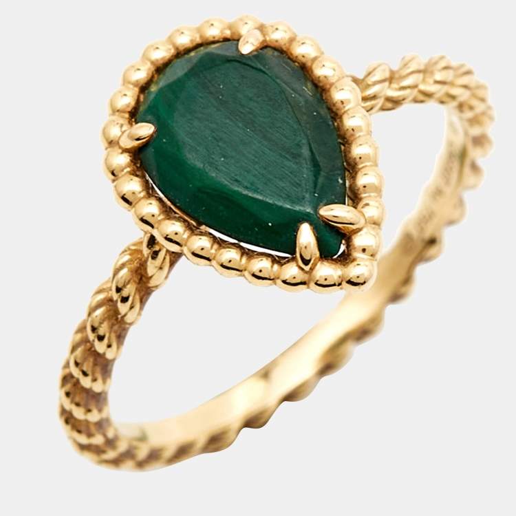 Pre Owned Boucheron Serpent Boheme Malachite 18k Yellow Gold S Motif Ring Size 53