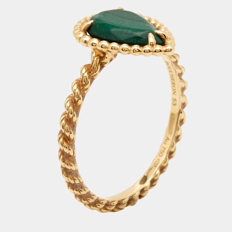 Pre Owned Boucheron Serpent Boheme Malachite 18k Yellow Gold S Motif Ring Size 53