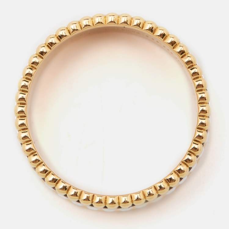 Pre Owned Boucheron Quatre Classique White Edition Diamonds Ceramic 18k Three Tone Gold Ring Size 52