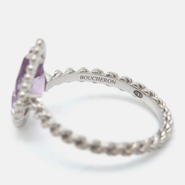 Pre Owned Boucheron Serpent Boheme  Amethyst 18k White Gold S Motif Ring Size 49