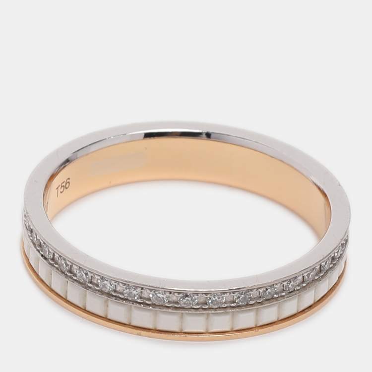 Pre Owned Boucheron Quatre White Edition Diamond Ceramic 18k White/Yellow Gold Wedding Band 56