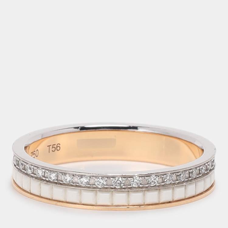 Pre Owned Boucheron Quatre White Edition Diamond Ceramic 18k White/Yellow Gold Wedding Band 56