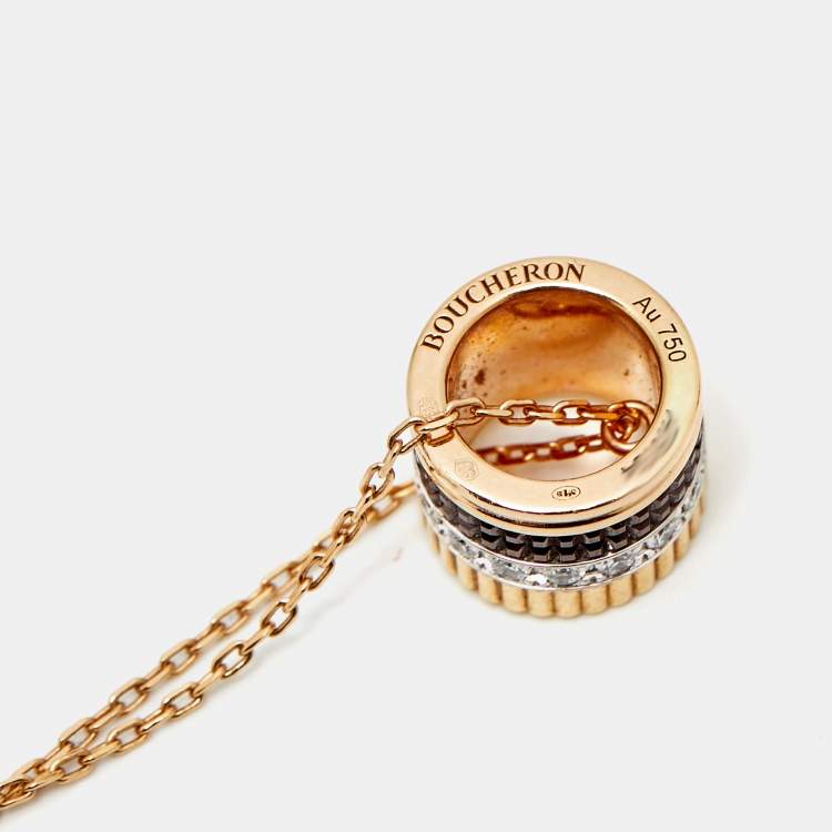 Pre Owned Boucheron Quatre Classique PVD Diamonds 18k Three Tone Gold Large Model Necklace