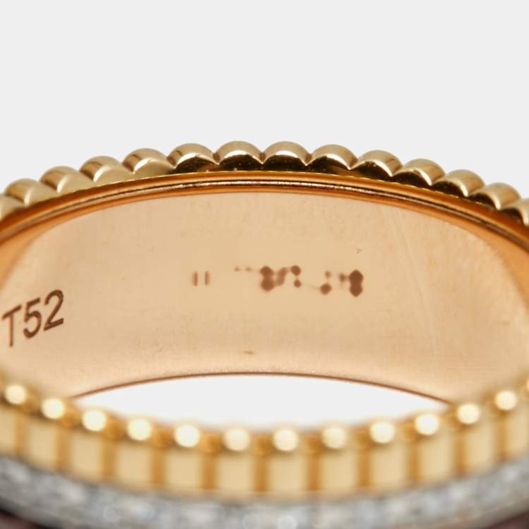 Pre Owned Boucheron Quatre Classique Diamonds PVD 18k Three Tone Gold Ring Size 52