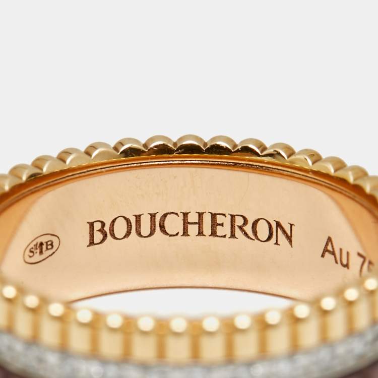 Pre Owned Boucheron Quatre Classique Diamonds PVD 18k Three Tone Gold Ring Size 52