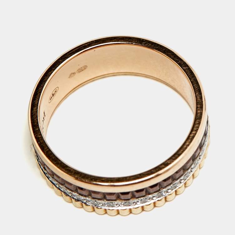 Pre Owned Boucheron Quatre Classique Diamonds PVD 18k Three Tone Gold Ring Size 52