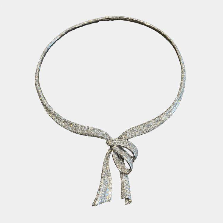 Pre Owned Boucheron High Jewelry Diamond Set White Gold Bow Necklace