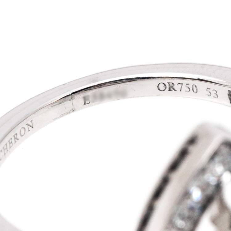 Pre Owned Boucheron Ava Pear Diamond 18k White Gold Ring Size 53