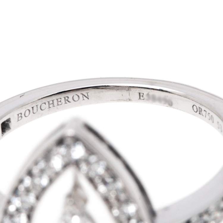 Pre Owned Boucheron Ava Pear Diamond 18k White Gold Ring Size 53
