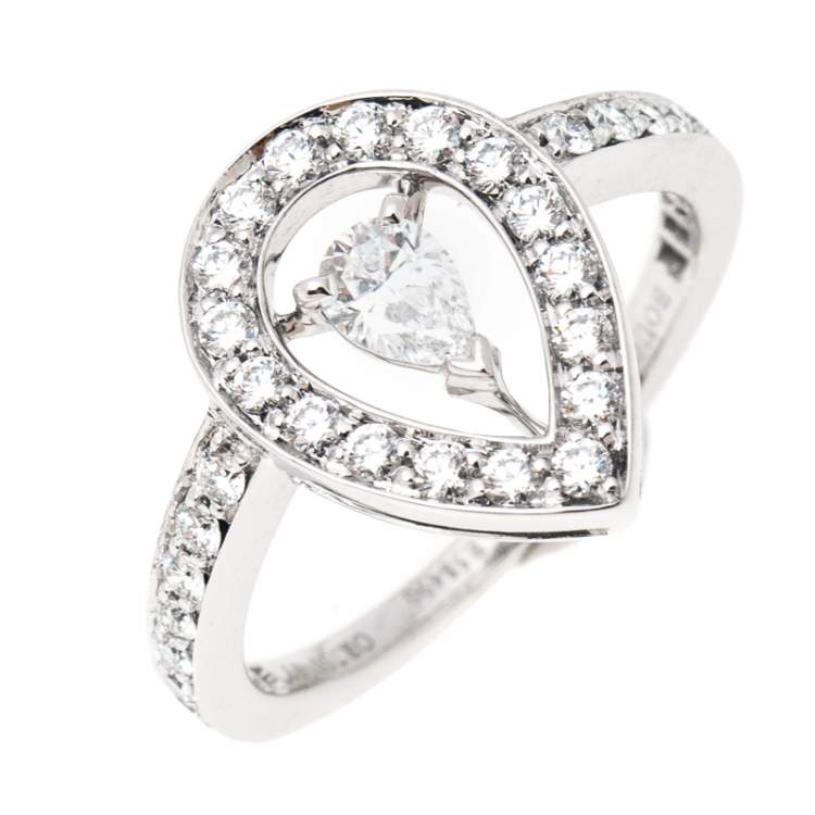 Pre Owned Boucheron Ava Pear Diamond 18k White Gold Ring Size 53