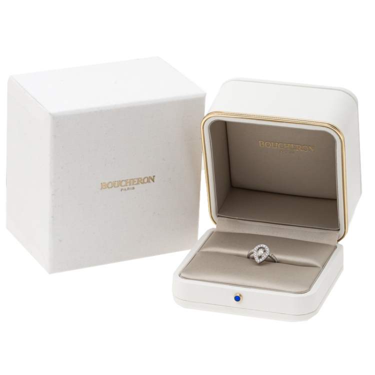 Pre Owned Boucheron Ava Pear Diamond 18k White Gold Ring Size 53