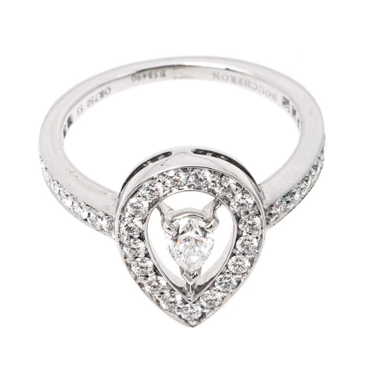 Pre Owned Boucheron Ava Pear Diamond 18k White Gold Ring Size 53