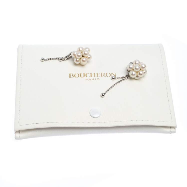 Pre Owned Boucheron Cultured Pearl Cluster 18k White Gold Tassel Stud Earrings