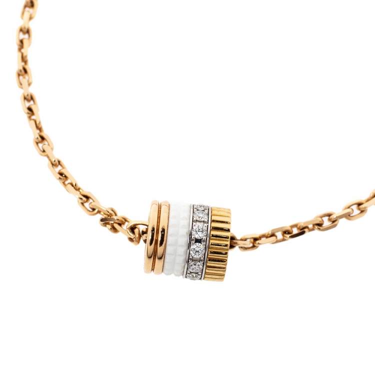 Pre Owned Boucheron Quatre White Edition Ceramic Diamond 18K Three Tone Gold Bracelet