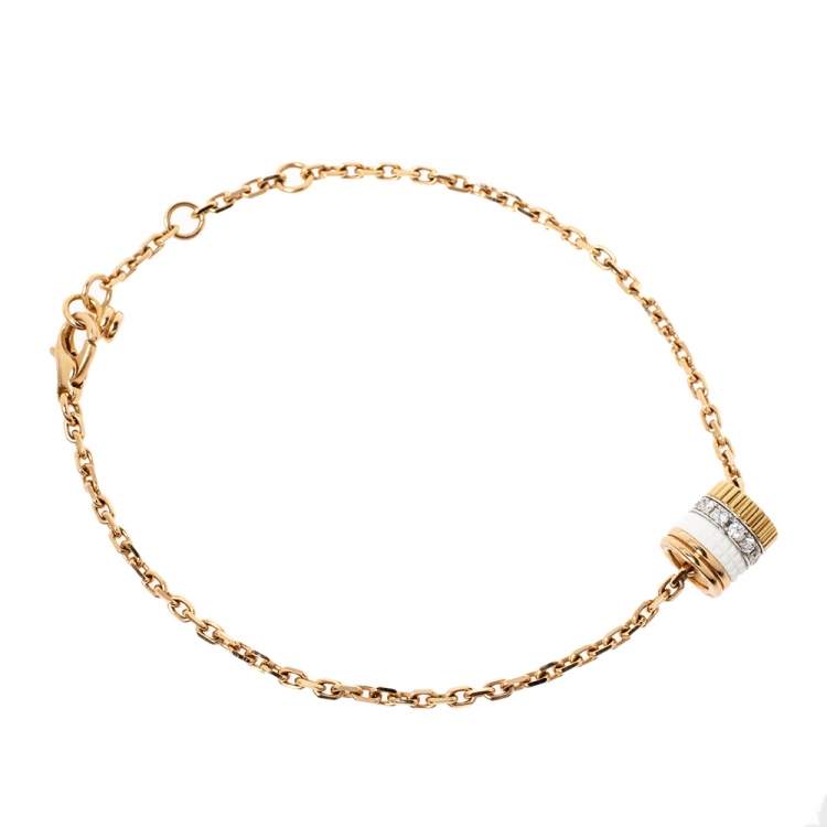 Pre Owned Boucheron Quatre White Edition Ceramic Diamond 18K Three Tone Gold Bracelet
