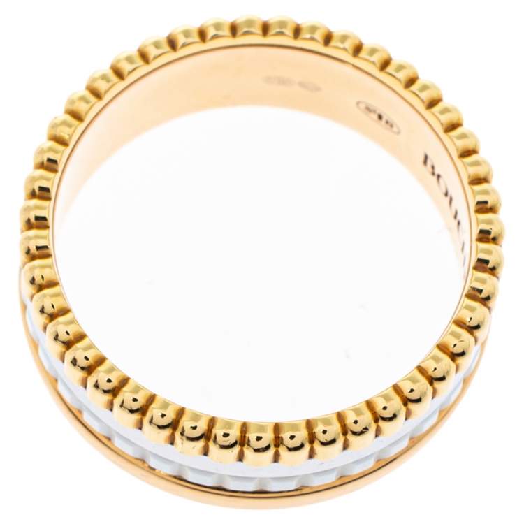 Pre Owned Boucheron Quatre White Edition Ceramic 18K Three Tone Gold Small Ring Size 51