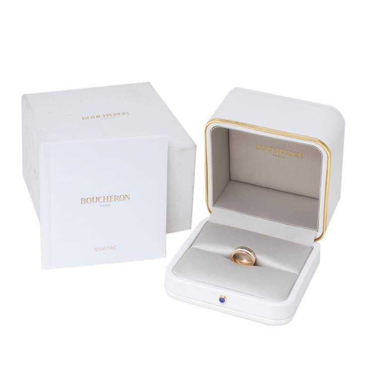 Pre Owned Boucheron Quatre White Edition Ceramic 18K Three Tone Gold Ring Size 49