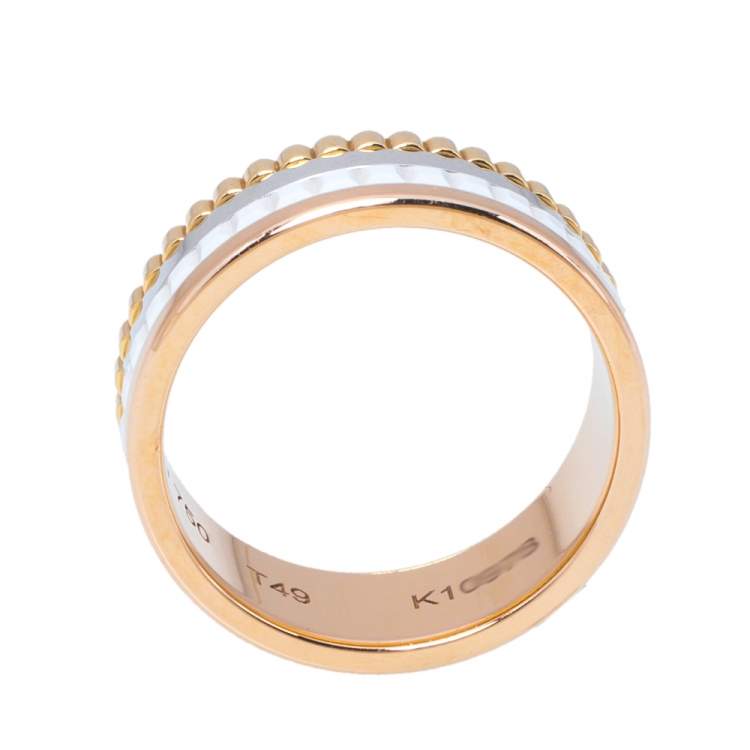 Pre Owned Boucheron Quatre White Edition Ceramic 18K Three Tone Gold Ring Size 49