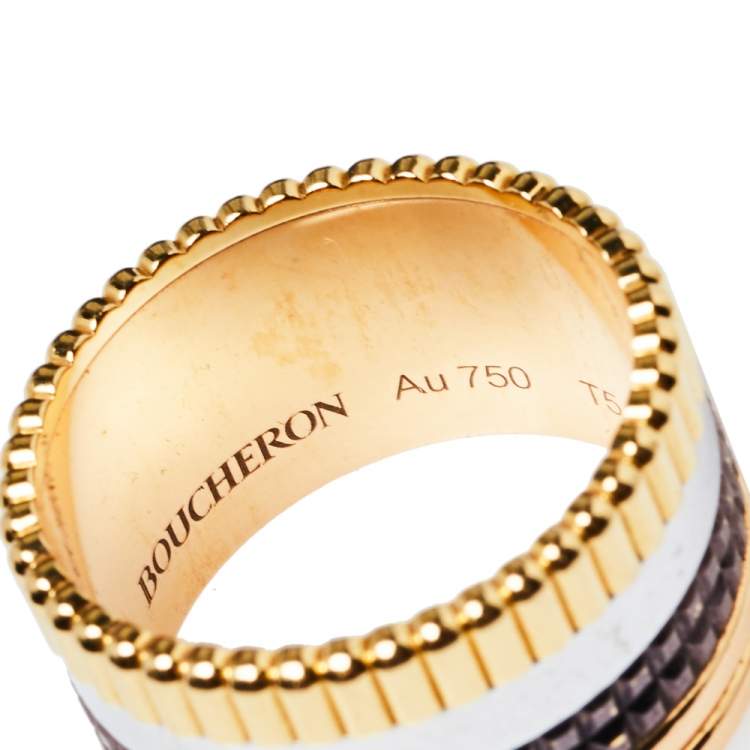 Pre Owned Boucheron Quatre Classique 18K Three Tone Gold Large Ring Size 54