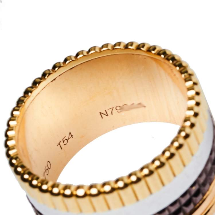 Pre Owned Boucheron Quatre Classique 18K Three Tone Gold Large Ring Size 54