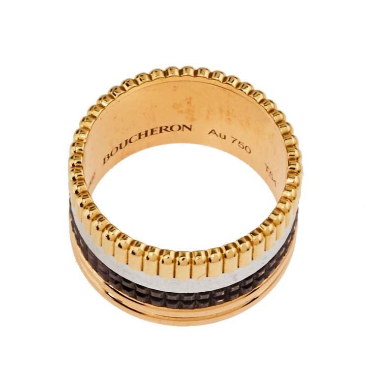 Pre Owned Boucheron Quatre Classique 18K Three Tone Gold Large Ring Size 54