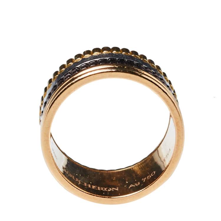 Pre Owned Boucheron Quatre Classique 18K Three Tone Gold Large Ring Size 54