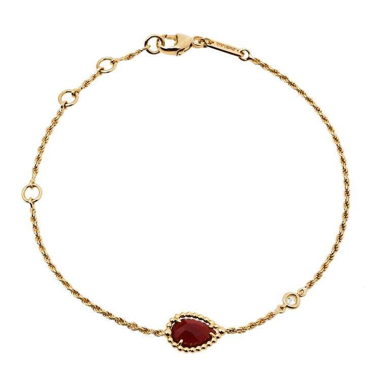 Pre Owned Boucheron Serpent Boheme Diamond Carnelian 18K Yellow Gold Bracelet XS